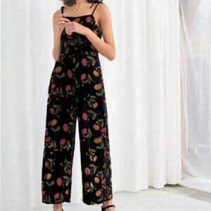 & Other Stories Black Velvet Square Neck Jumpsuit